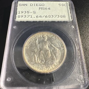 1935-S San Diego Commemorative Silver Half Dollar PCGS MS-64 Rattler - Picture 1 of 2