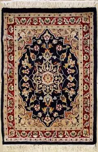 Rugstc 2x3 Pak Perser Blau Vorleger, Handgeknüpft, Geblümt mit Seide/Wollflor - Bild 1 von 5