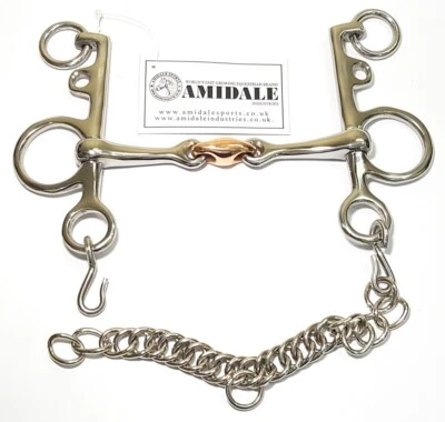 NUEVA BOCA PELHAM AMIDALE, DOBLE ARTICULACIÓN, BROCA DE PASTILLA DE COBRE NUEVO CON ETIQUETAS