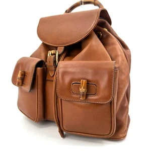 Gucci Backpack Bamboo Leather Brown Authentic 227T0235 - Picture 1 of 24
