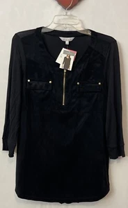 Company Ellen Tracy Womens Small Black Half-Zip Dressy Tunic Blouse NWT! M977 - Picture 1 of 6