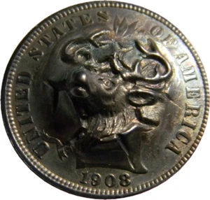 Elk Head "Pop Out" Repousse Coin on a 1908-D Barber Dime (01980) - Picture 1 of 2