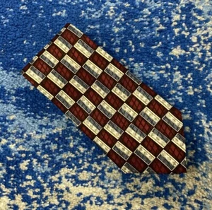 Corbata de seda geométrica Jhane Barnes azul borgoña gris blanca crema negra - Imagen 1 de 4