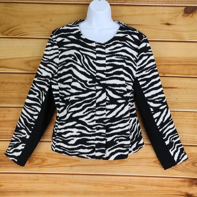 Chaqueta Blazer Estilo Metro Cremallera Completa Mujer Talla 14 Negra Blanca Estampado Cebra Algodón Foto 1 de 4