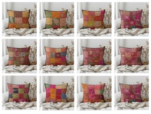 16" Gobelin Patchwork Kissenbezüge Indische Handarbeit Perlen Kissenbezug Dekor - Bild 1 von 224