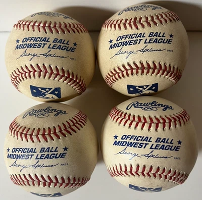 Lote de 4 Balones Oficiales RAWLINGS BASEBALLS Liga Menor del Medio Oeste George Spelius Foto 1 de 4