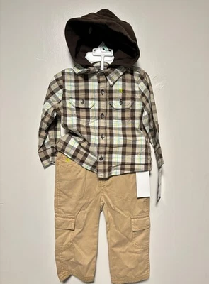 New Hurley 2pc Set Hoodie Shirt Khaki Pants 18 Months Little Boys Retail $48 - Immagine 1 di 4