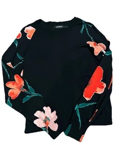 Maglione/top maglia Desigual elasticizzato nero e rosso stampa floreale S UK 10-12 - Foto 1 di 19