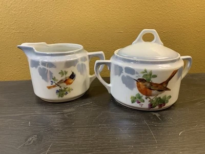 Crema y azucarero con tapa Alemania vintage pájaro naturaleza China Foto 1 de 4