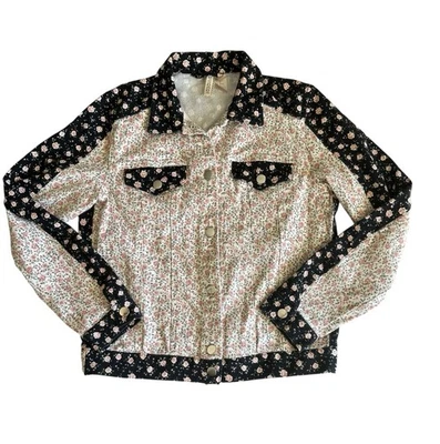 H & M разделенный цветочный джинсовая куртка Sz 10/M лоскутное одеяло прерии страны ковбой милый - Изображение 1 из 4