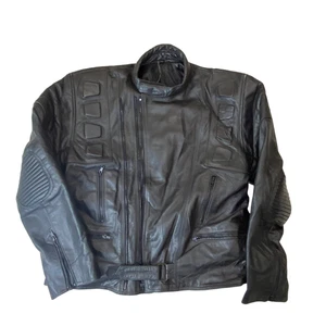 Racing Biker Jacket Mens XL Black Genuine Leather Long Sleeve Asymmetrical Zip - Picture 1 of 3