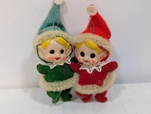 Rare Vtg Felt Christmas Elf Set In Green And Red W/ Pipe Cleaner Arms & Legs - Picture 1 of 5
