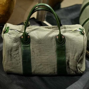 Bolso de fin de semana de algodón lavado con detalles de cuero | Bolso de lona de cuero para mujer - Imagen 1 de 10