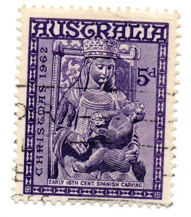 Australia 1962, sello vintage, Navidad, 5d, una virgen del siglo XVI tallada a Foto 1 de 1