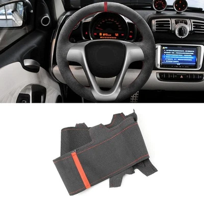 Hágalo usted mismo Cubierta de cuero para volante de gamuza para Smart Fortwo 451 2009-2015 marca roja Foto 1 de 4