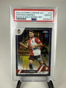 2022-23 Topps Chrome Santiago Gimenez RC Black Gold Seismic /30 Mexico PSA10 - Picture 1 of 2