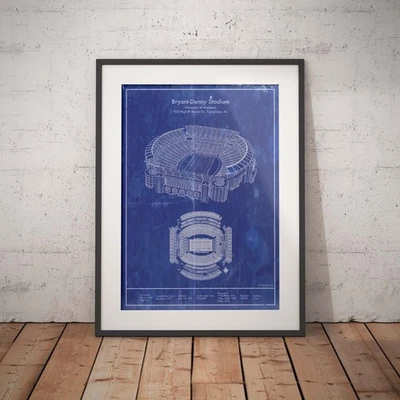 Bryant-Denny Stadium Blueprint: Vintage styled Alabama Football Art - Image 1 of 4