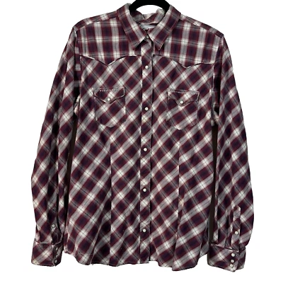Camisa Roper Western Mujer Mediana? Vaquera de manga larga a presión de perlas a cuadros rojos Foto 1 de 4