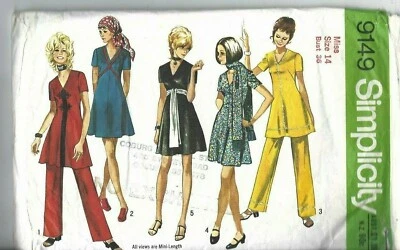 Simplicity Sewing Pattern 9149, Vintage Dress, Pants, Scarf, Size 14 Bust 36" - Image 1 of 2