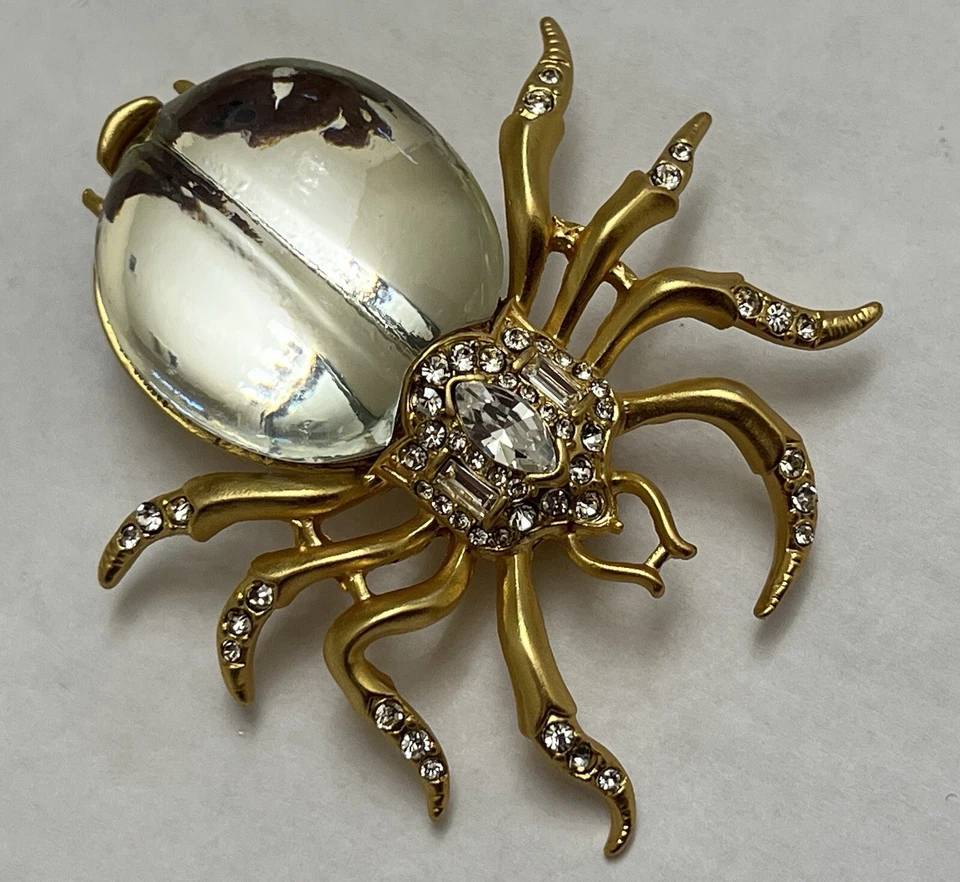 Signed Crystal Rhinestone Spider Brooch Pin Insect Glass Bug Clear Jelly Belly - Image 1 of 4