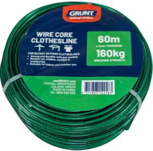 Grunt WIRE CORE CLOTHESLINE 4mm x 60m Green 160Kg strain Easy DIY - Picture 1 of 2