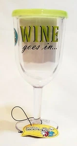 WEINGLAS Acryl lustig - "Wein geht rein... Weisheit kommt raus" - doppelwandig - Neu mit Etikett - Bild 1 von 8