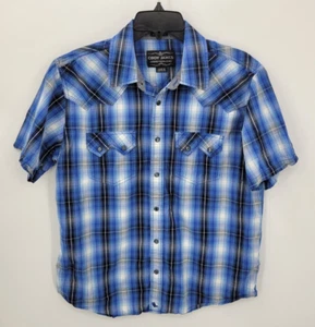 Cody James Western Hemd Herren mittelblau kariert Perlen Druckknopf Kurzarm Cowboy - Bild 1 von 8