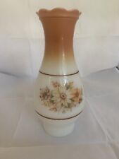 Vintage Milk Glass Chimney  For Lamp Floral Brown Orange and Green