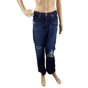 Levi’s Ribcage Straight Ankle Jeans 28 High Rise Button Fly Distressed Denim - Picture 1 of 7