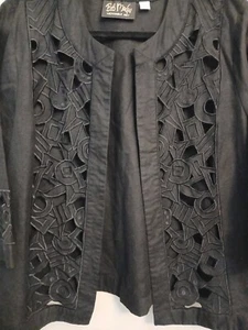 Bob Mackie Wearable Art Cutout Black 3/4 Sleeve Woman's Dress Jacket Sz L - Picture 1 of 8