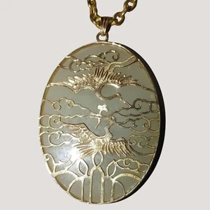 Jade Vermeil filigran chinesischer Phönix Nephrit goldfarben Halskette Vogel Wolke - Bild 1 von 12