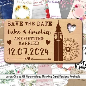 London Eye Big Ben Wooden Wedding Save The Date Magnets & Backing Cards - Picture 1 of 7