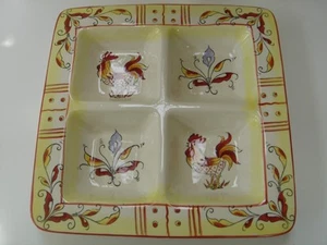 MAXCERA RED YELLOW ROOSTER 4-SECTION ANTIPASTO APPETIZER SNACK TRAY - Picture 1 of 1