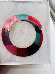 Spilla spilla cerchio modernista vintage dipinta a mano multicolore rosa rosso viola teal - Foto 1 di 3
