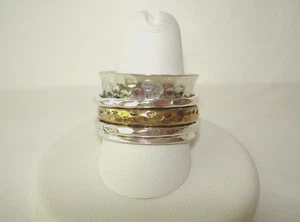 AB .925 Sterling Silver Brass Accent Spinner Fidget Ring Size 8.75 - Picture 1 of 2