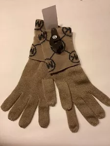 Michael Kors Bordered Monogram MK Logo Knit Gloves No 535346R $42 NWT - Picture 1 of 7