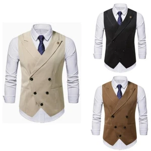 Men's Dress Suit Vest Wedding Formal Business Double-Breasted Waistcoat Slim Fit - Picture 1 of 9