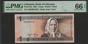 Lithuania 1 Litas 1994 UNC P#53 PMG 66 - Imagen 1 de 2