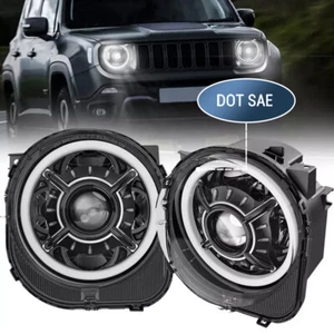 Pair for Jeep Renegade 2015 2016 2017-2021 Halo LED Headlights High/Low Beam - Picture 1 of 7