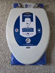 Bennett Toilet Seat with Brushed Nickel Hinges, Slow Close Wood Seat, Secure NEW - Picture 1 of 4