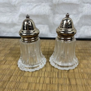 Vintage Salt & Pepper Shakers Large Silver Plate Tops Crystal By Leonard Japan - Picture 1 of 5