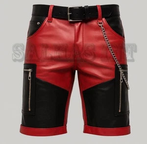 Genuine Leather Shorts Mens Biker Shorts Front Zip Gay Fetish Clubwear Trouser - Picture 1 of 5