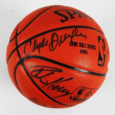 Rockets HOFers & Stars Signed Basketball Hakeem Olajuwon, Yao Ming, Clyde Dre... - Image 1 of 4