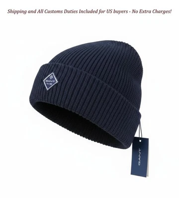Sombrero GANT Hombres OS Azul Oscuro Mezcla de Lana Punto Apretado Parche Logo Elastizado Gorro Foto 1 de 4