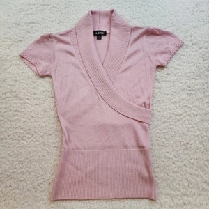 A. Byer Strick Pullover Oberteil S Puder Pastell Y2K Faux Wickel Rippband Puffärmel - Bild 1 von 9