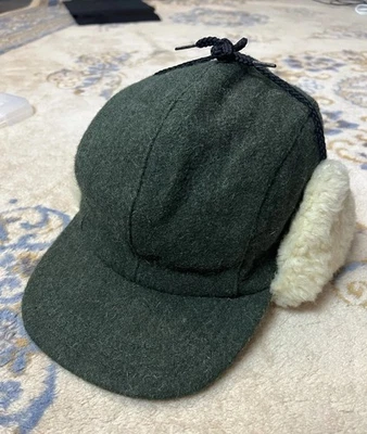 VTG Filson Double Mackinaw Hat Cap Men's XL Green Wool Shearling Lined Trapper - Image 1 of 4