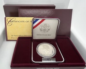 1993-S THOMAS JEFFERSON 250TH ANNIVERSARY PROOF SILVER DOLLAR-BOX & COA INCLUDED - Picture 1 of 10