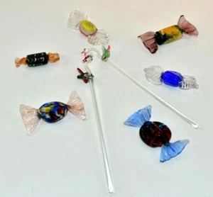 Mid century Modern Vintage Glass Candies and Flamingo Stirrers Barware - Picture 1 of 11