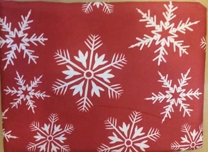 Printed Fabric Tablecloth, 52" x 70" Oblong, EURO SNOWFLAKES ON RED by VL - Picture 1 of 6