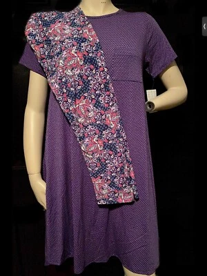 NEW LuLaRoe Outfit M POLKA DOT Carly Dress & TC PINK Blue PURPLE Damask Leggings - Image 1 of 4